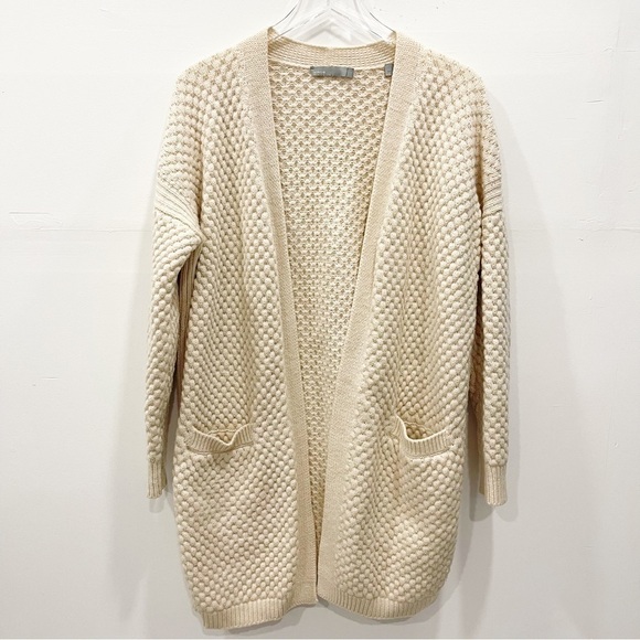 Vince Honeycomb Longline Cardigan Chunky Knit in Winter White Small Yak Wool - Picture 2 of 10